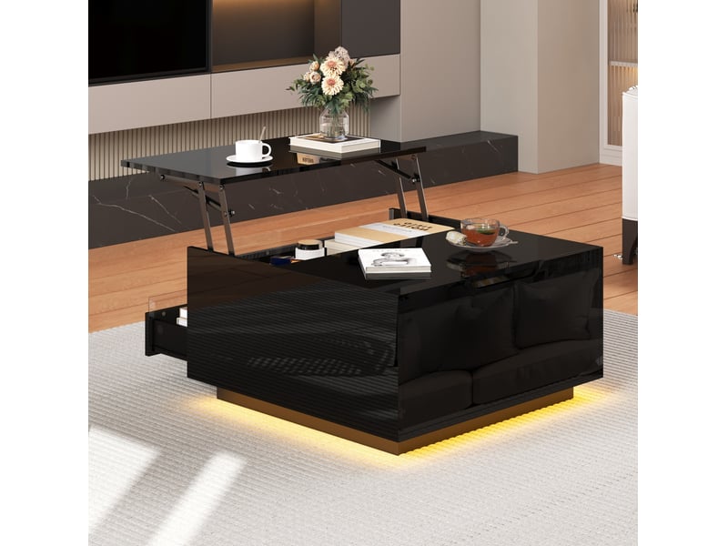  Table basse 70x70x38 cm plateau relevable panneau de particules noir  - Conforama C