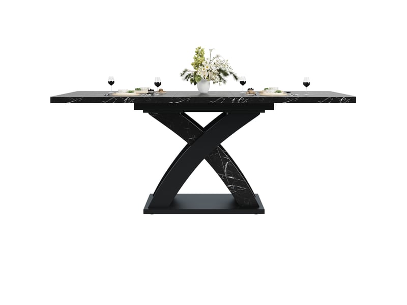 Table à manger extensible, 120-160x80x75 cm, style x stable, design moderne, plateau mdf, piètement métal, coloris noir - Conforama A