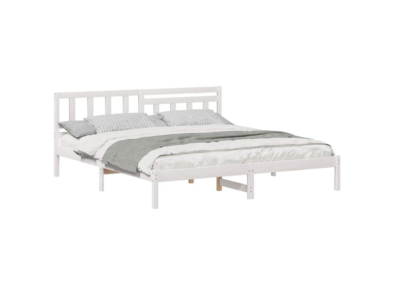  Lit double- lit adulte -  cadre de lit avec tête de lit blanc 180 x 200 cm pin massif  - Conforama A