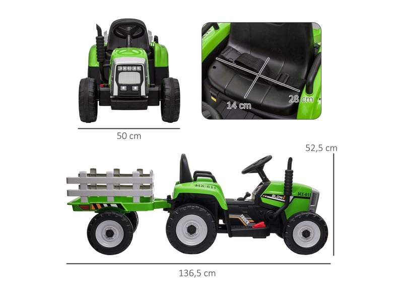  Voiture électrique pour enfants, tracteur pour enfants, avec télécommande parentale, vitesse maximale de 6 kmh ; vert et noir  - Conforama E
