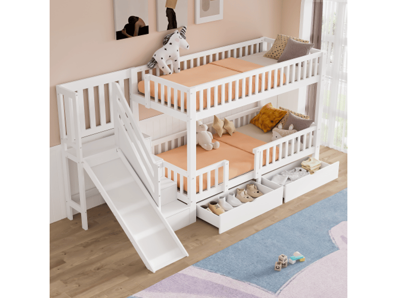  Lit superposé 90x200 cm coloris blanc bois massif lit enfant blanc - Conforama E