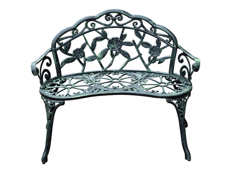  Banc jardin 2 places métal, rétro, motif floral, balconterrassejardin, max 240 kg, 100x54x78 cm, vert antique.  - Conforama B