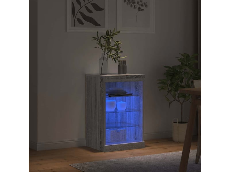  Buffet - bahut - meuble de rangement avec lumières led sonoma gris 41x37x67 cm  - Conforama D