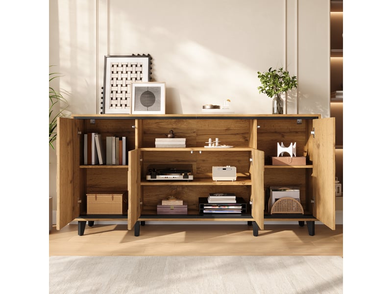  Buffet 160x35x76 cm - grand rangement - 4 portes - mdf - design moderne - vaisselier - pour salon et salle à manger - bois naturel CozyNest - Conforama C