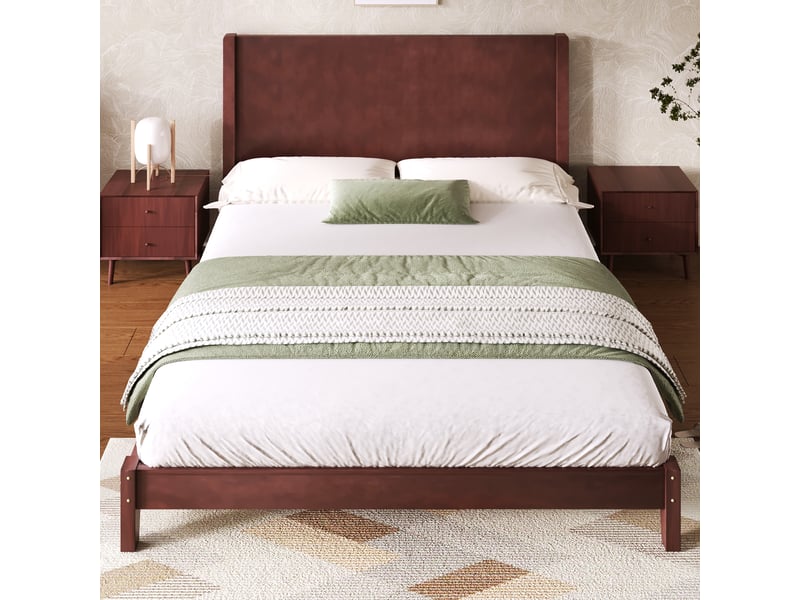 Lit plateforme 160x200 avec tête de lit et sommier en bois massif marron - Conforama B