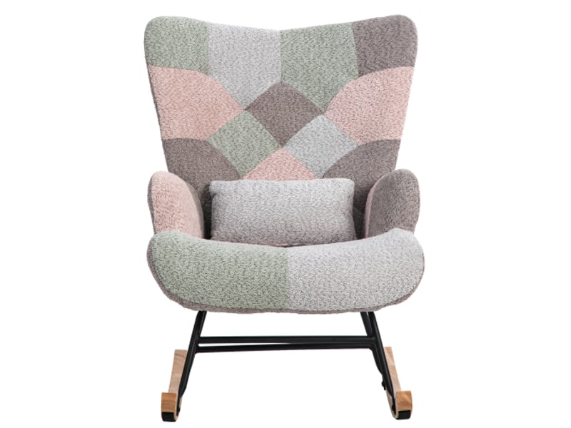  Fauteuil à bascule coloré 93cm haut avec repose-pieds (49x38x37cm) et 1 coussin lombaire,cadre robuste en bois d'hévéa,chaise longue  - Conforama A