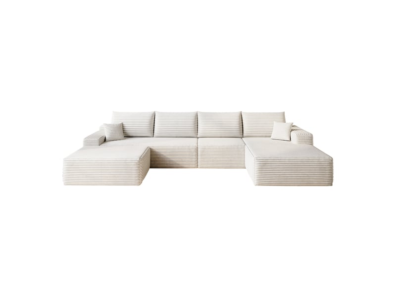 Canapé d’angle modulable 340 x 175 x 83 cm 4 places avec pouf, méridienne en l, assise profonde, sans montage, canapé compressé, blanc Bliss Lite - Conforama A