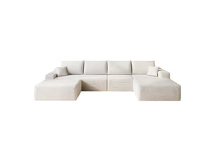 Canapé d’angle modulable 340 x 175 x 83 cm 4 places avec pouf, méridienne en l, assise profonde, sans montage, canapé compressé, blanc