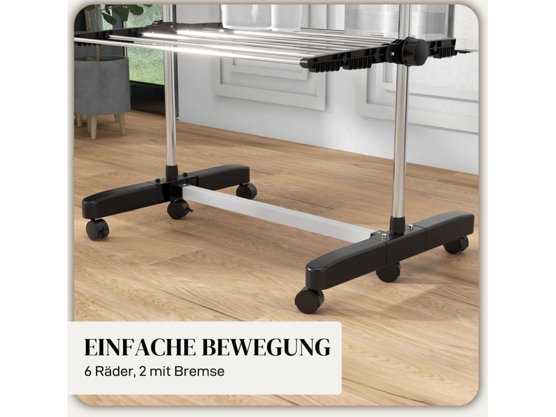 Séchoir à linge pliable 5 niveaux sur roulettes noir 142x55x172 cm - Conforama D
