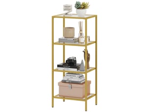 Étagère minimaliste à 4 niveaux en métal et verre trempé, 40 x 30 x 96,5 cm, couleur or