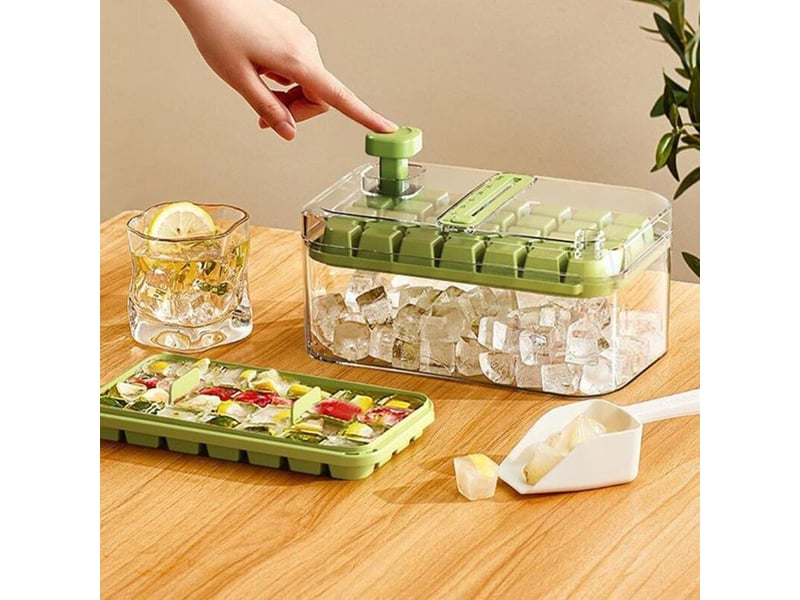  Bac à glaçons avec couvercle, bleu, à pression, facile à démouler, convient pour la maison et la cuisine, livré avec un grattoir à glace ZYS02528LHY - Conforama E