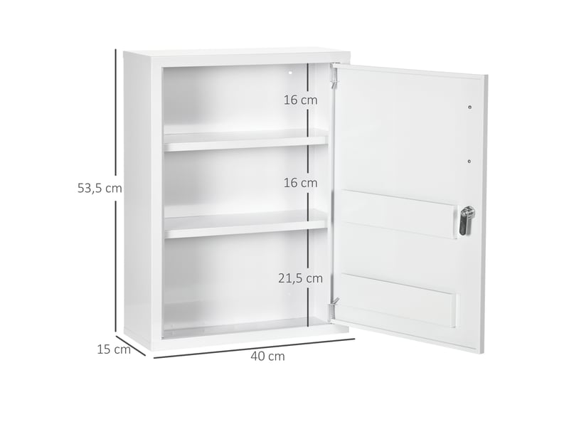  Armoire à pharmacie 2 étagères 3 niveaux avec porte verrouillable 2 clés 40 x 15 x 53,5 cm blanc  - Conforama E