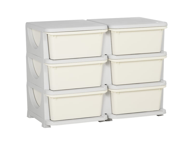 Commode à 6 tiroirs pour enfants de 3 à 6 ans, bords arrondis, en polypropylène blanc crème, 75 x 37 x 56,5 cm - Conforama A