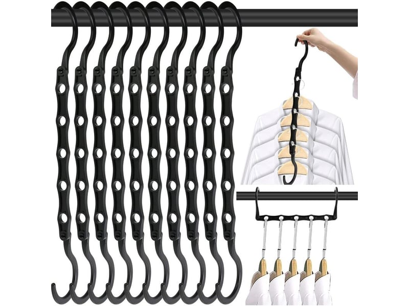  10 cintres multifonctions gain de place, avec crochet pivotant 360°, pour un rangement optimal de vos vêtements  - Conforama A