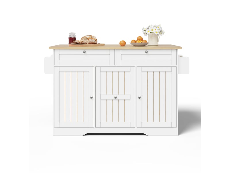  Îlot de cuisine mobile 120 × 4570 × 92 cm en mdf, plateau rabattable, 4 tiroirs, rangements verticaux et roulettes freinées  - Conforama A