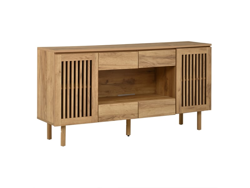  Buffet bas 140x35x71 cm en mdf avec 4 tiroirs et 2 portes lamellées naturel  - Conforama R