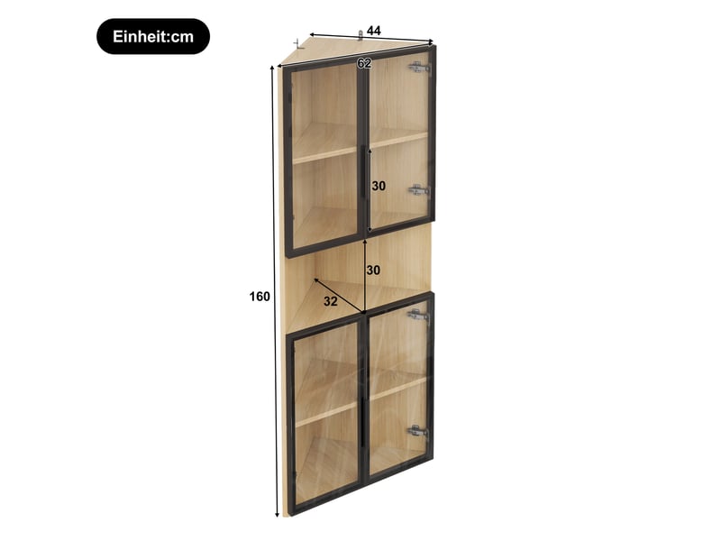  Vitrine d'angle led 62x32x160 cm, chêne, mdf et verre trempé, avec éclairage intégré, rangement collection  - Conforama C