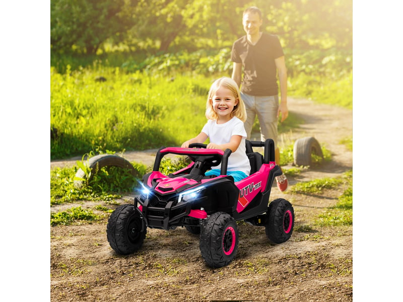  Voiture électrique utv 12v pour enfants avec 2 moteurs, télécommande 2,4 ghz, vitesse jusqu'à 7 kmh, système de suspension, rose  - Conforama C