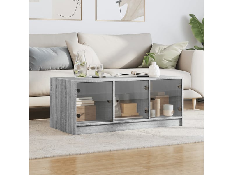  Table basse - table de salon - table à thé avec portes en verre sonoma gris 102x50x42 cm  - Conforama C