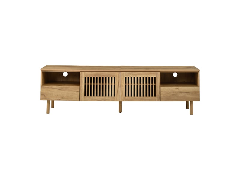  Meuble tv 180x40x51 cm en mdf, 2 portes grillagées, 2 tiroirs et niches ouvertes  - Conforama A