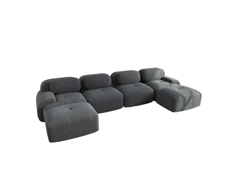  Canapé d'angle modulable en u 4 places gris en velours côtelé  - Conforama A
