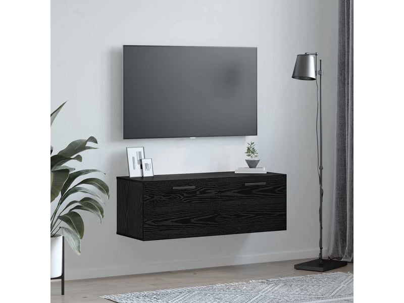  Meuble mural, rangement salon 100 x 36.5 x 35 cm bois d'ingénierie chêne noir shl4648  - Conforama D