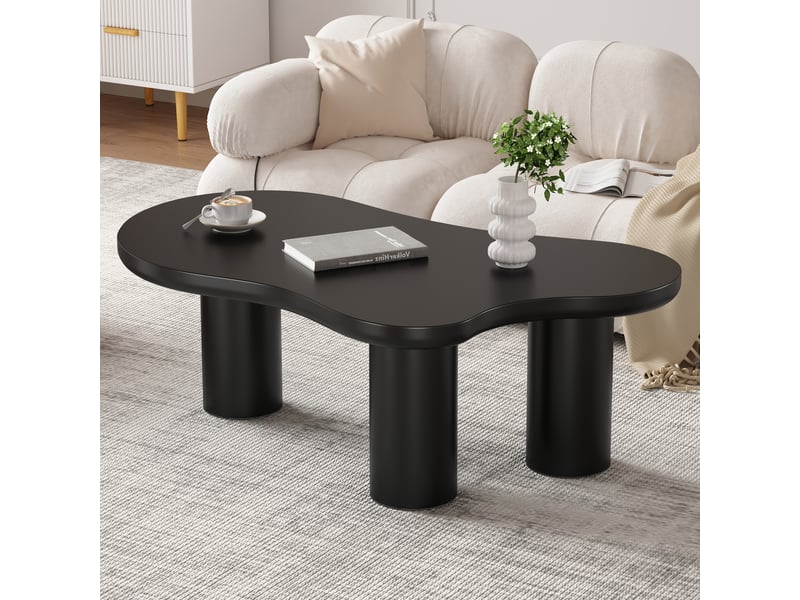  Table basse forme nuage noire 107 cm, plateau en mdf laqué et pieds cylindriques en pvc, design moderne  - Conforama W