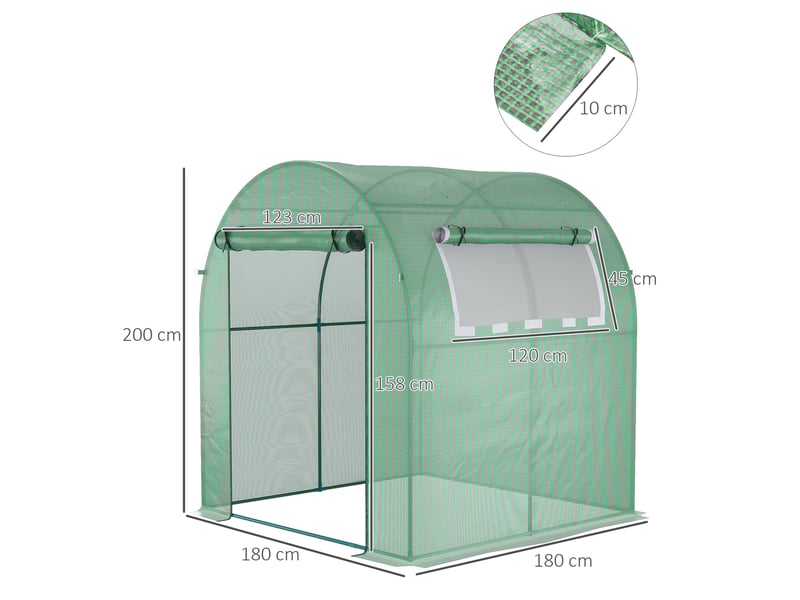 Serre de jardin 180x180x200 cm – verte – porte enroulable, fenêtre latérale, couverture pe et protection uv - Conforama C