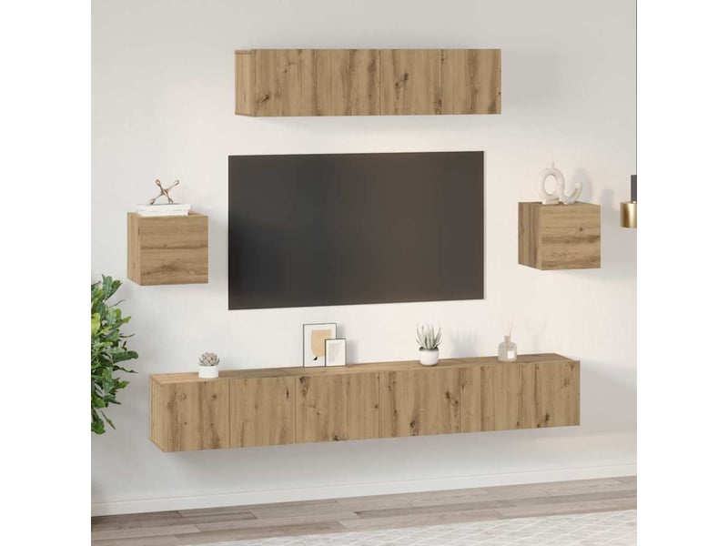  Ensemble meuble tv - banc tv - meuble de rangement 7 pcs chêne artisanal bois d'ingénierie  - Conforama D