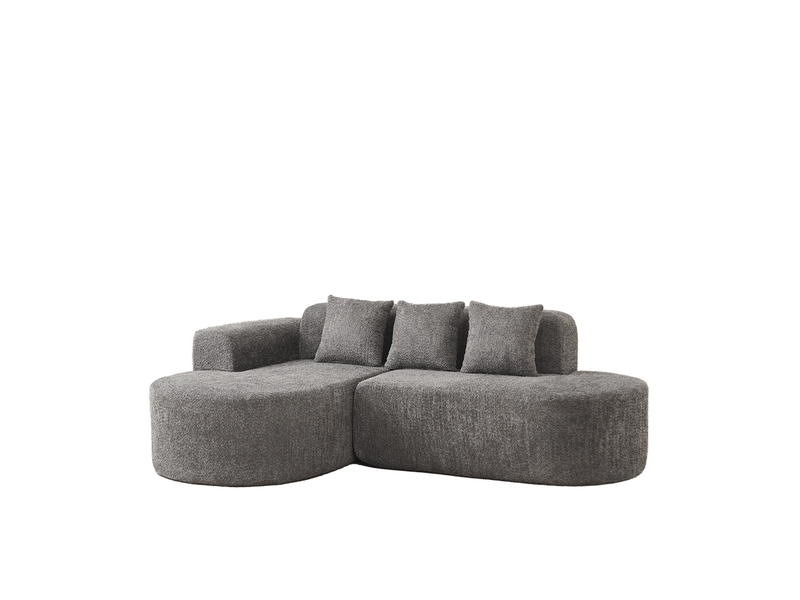  Canapé d’angle en l anthracite avec méridienne gauche, tissu chenille et 3 coussins dossier, design arrondi pour salon  - Conforama A