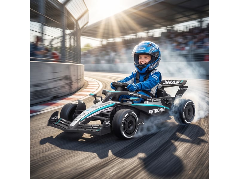  Karting électrique mercedes-amg petronas f1 12v pour enfants, avec batterie au lithium, 2 moteurs et démarrage progressif.  - Conforama C