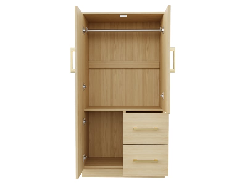  Armoire 2 portes avec 2 tiroirs et grand espace de rangement pour chambre d'enfant, bois naturel, 70 × 40 × 135 cm  - Conforama E