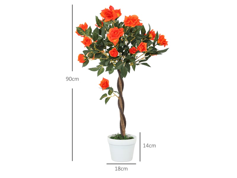  Rosier artificiel à 21 fleurs dans un pot rempli de ciment et de mousse, ø18 x 90 cm, orange  - Conforama E