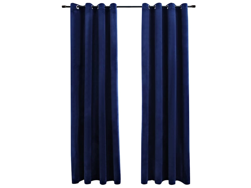  Lot de 2 rideaux occultants, rideaux black-out et anneaux velours bleu foncé 140x225cm cf44918  - Conforama A