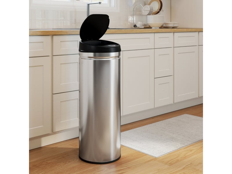  Poubelle à capteur 50 l 30,5x30,5x85 cm argent, acier inoxydable, ouverture rapide sans contact  - Conforama D