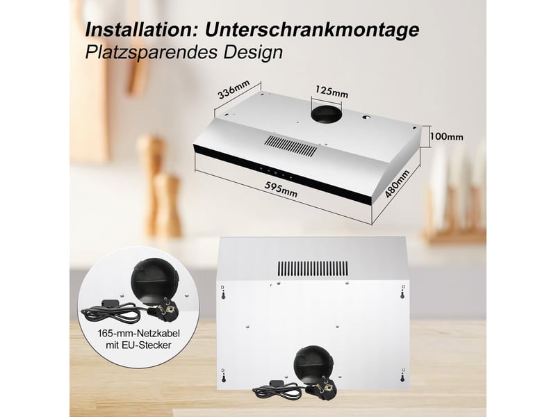 Hotte aspirante 60 cm en acier inoxydable, hotte sous meuble 60 cm à recyclage ou évacuation, 3 vitesses, classe énergétique c  - Conforama C