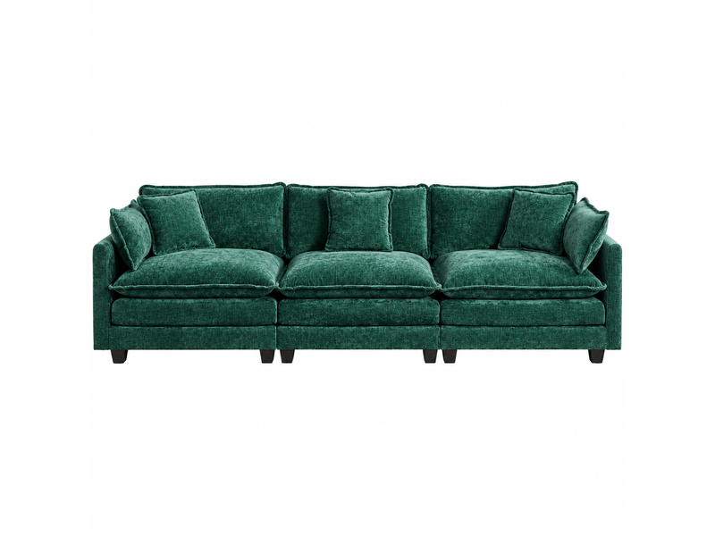 Canapé droit modulable 3 places 289 × 75 × 84 cm en chenille vert, coussins rembourrés IKSETERA TRADING LTD - Conforama A