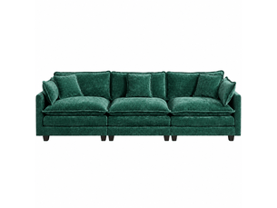 Canapé droit modulable 3 places 289 × 75 × 84 cm en chenille vert, coussins rembourrés