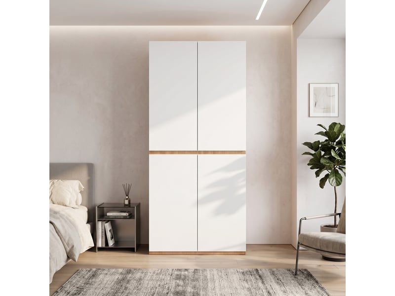  Armoire de chambre 90 x 50 x 200 cm, dressing de rangement avec penderie et tiroir à bijoux, 4 portes 3 tiroirs, mdf style moderne scandinave, blanc  - Conforama B