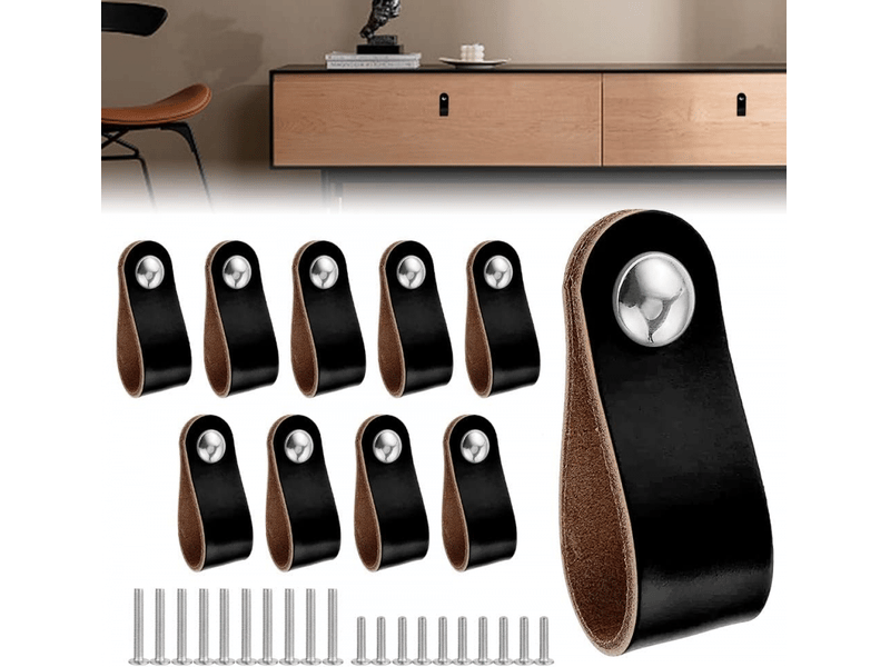  Lot de poignées de meubles en cuir, poignées de rechange pour bagages avec vis, adaptées à la cuisine, la chambre à coucher, le placard, le salon  - Conforama A