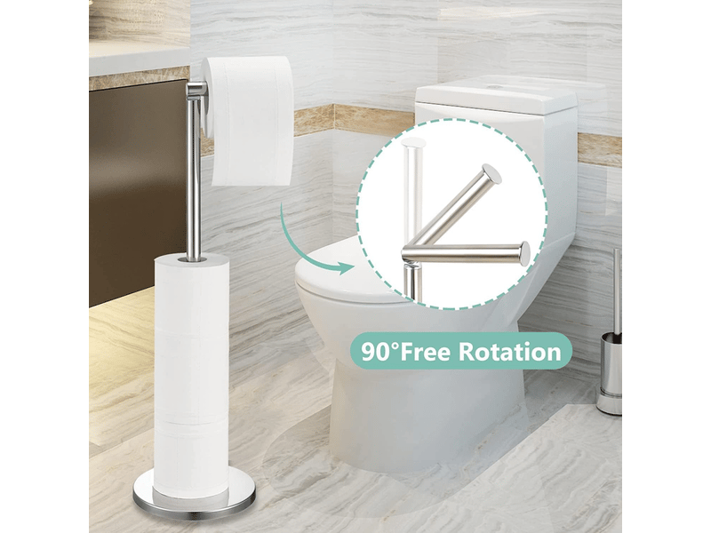  Porte-papier toilette sur pied, distributeur en acier inoxydable avec base robuste, résistant à la rouille (argent)  - Conforama B