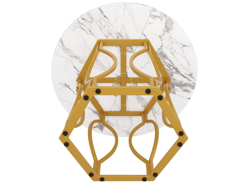  Ensemble repas 5 pièces avec table ronde diamètre 100 cm, plateau blanc effet marbre et 4 chaises en velours vert foncé  - Conforama E
