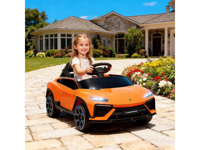  Voiture électrique lamborghini sous licence pour enfants, avec klaxon et télécommande, 101,5 x 49 x 43 cm, orange  - Conforama D