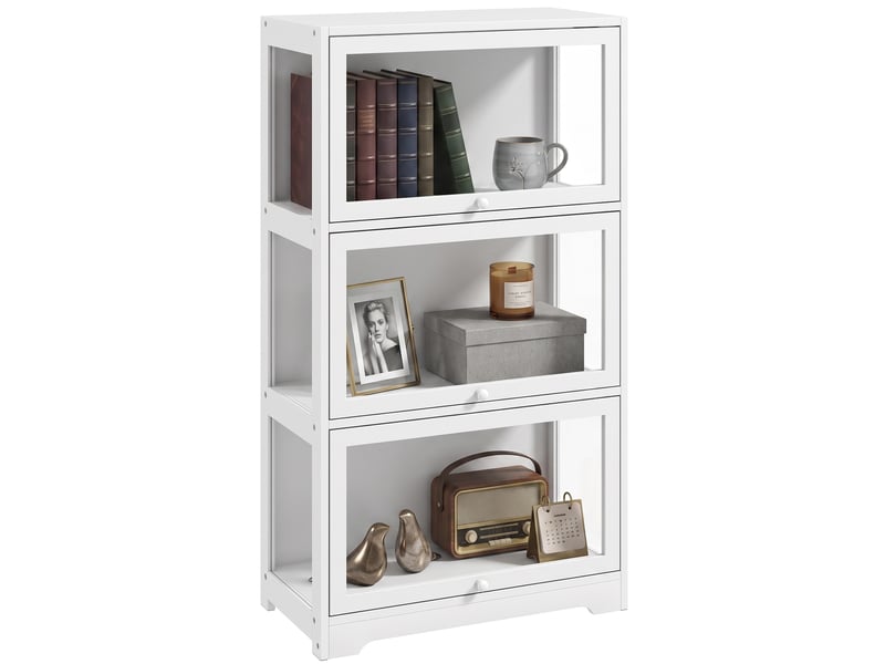  Vitrine à trois niveaux en acrylique pour figurines, avec portes à charnières, 59 x 30 x 106 cm, blanche  - Conforama A