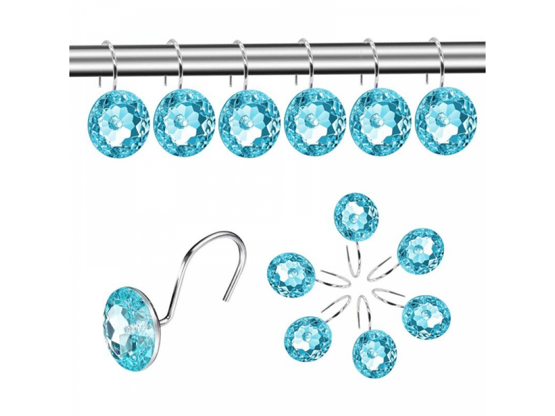  Crochets décoratifs pour rideau de douche - 12 pièces en acrylique transparent avec, bleu  - Conforama A