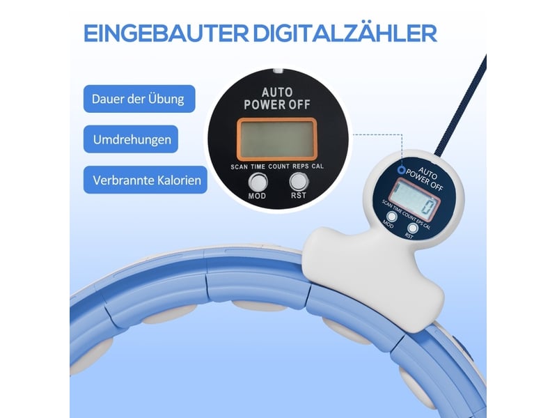  Cerceau de fitness intelligent 76-113 cm avec compteur, segments réglables, plastique, bleu clair  - Conforama D
