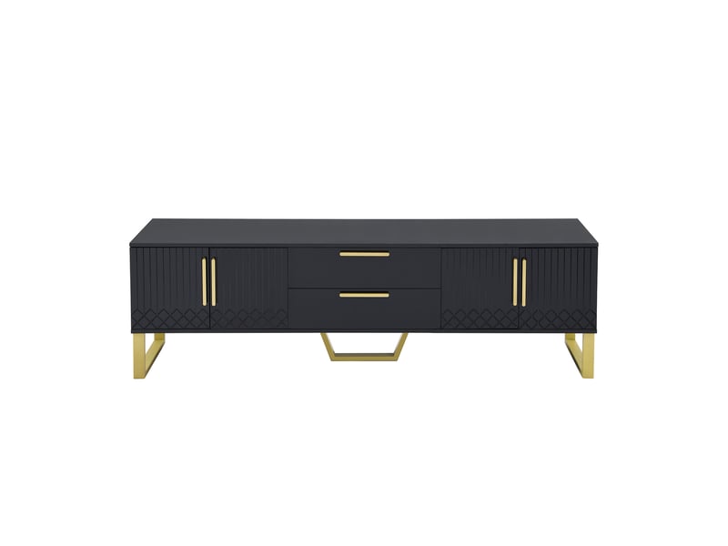  Meuble tv brillant avec poignées et pieds dorés, portes à texture gravée - rangement chic pour salon  - Conforama A