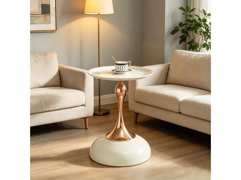  Table d'appoint ronde - blanc+or - acier au carbone - 38x38x54 cm - 2.7 kg - plateau et base en métal 38x38x54cm - Conforama C