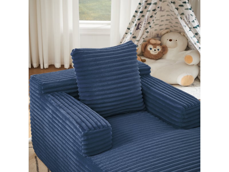  Méridienne bleu canapé moderne en velours côtelé salon design compact  - Conforama D
