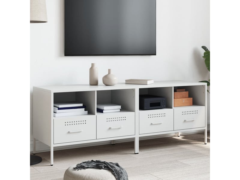  Lot de 2 meuble tv bas salon blanc 68x39x50,5 cm acier shl67192  - Conforama B